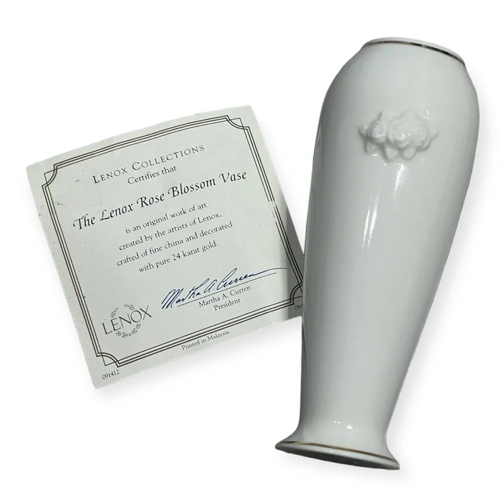 Vintage Lenox Rose Blossom Bud Vase 24K Gold Trim Fine China w/ Certificate